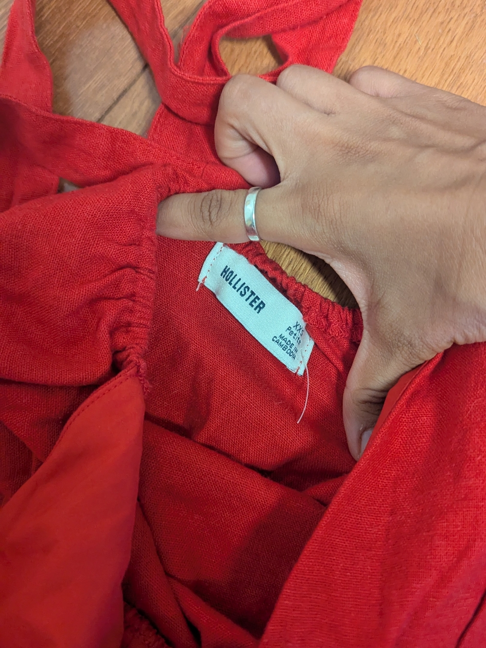 Red Halter Linen Mini Dress - Picture 6 of 6